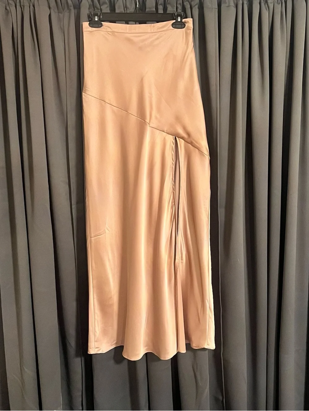 Pink Lily Blush Satin Maxi Skirt with Side Slit